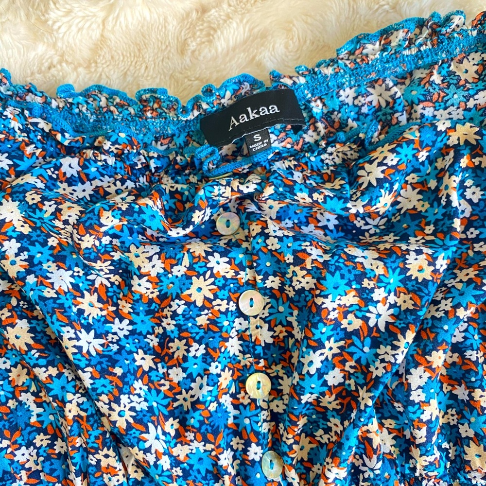 Aakaa, blue, floral tube dress